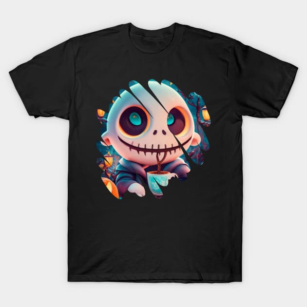 Cute Ghost Drinking Coffee Halloween Spooky Season T-Shirt by click2print